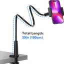 Gooseneck Phone Holder for Bed, 39inch Flexible Long Arm Overhead Cell Phone Mount for Desk, Hands-Free Viewing Clamp Stand Compatible with iPhone 17 16 15 Pro Max and 3.5-7" Devices