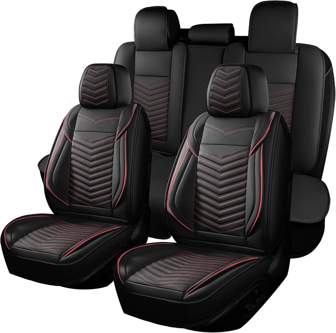HChengkikz Nappa Leather Car Seat Covers Full Set, Car seat Protector 5 Seats, Waterproof Car Seat Cushion, Universal Automotive Seat Covers Fit for SUV Truck Pick-up Sedan, Front and Rear