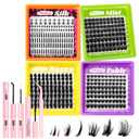 MilyBest 4 Styles Lash Clusters Kit, Silk/Rozen/Fable/Mist Bottom Eyelash Clusters Extensions Mini Boxes with Lash Bond & Seal, Remover and Lash Tweezer Spiky DIY Individual Lashes Extension Kit
