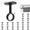 MUAKIOY Curtain Rod Holder Brackets, Ceiling Mount No Drill, Black Self Adhesive Heavy Duty Curtain Hooks Hanging 1.2" Dia Curtain Rods for Closet Wardrobe (16 Pack)