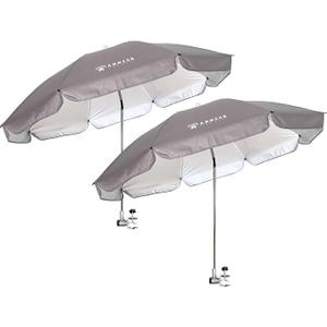 AMMSUN Chair Umbrella with Universal Clamp Adjustable 47 inches and 360° Swivel & UPF 50+ Protection Portable Sun Umbrella, Secure Clip on Camping/Beach Chairs, Stroller, Wheelchair, Golf cart, Lounger, Grey, 2 PACK