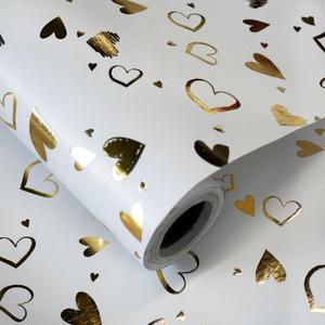 Wedding Heart Wrapping Paper - 17 Inch X 16.5 Feet - White Wrapping Paper with Gold Heart Design for Bridal Shower, Wedding, Valentine's Day, Birthday, Anniversaries