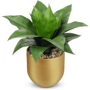 Briful Agave Artificial Wide Leaf Plant in Gold Pot 10.2 Tall Faux Greenery with Lush Plastic Leaves & Pebble Base, Fake Plant Decor for Indoor Tabletop, Office Desk, Bathroom Shelf