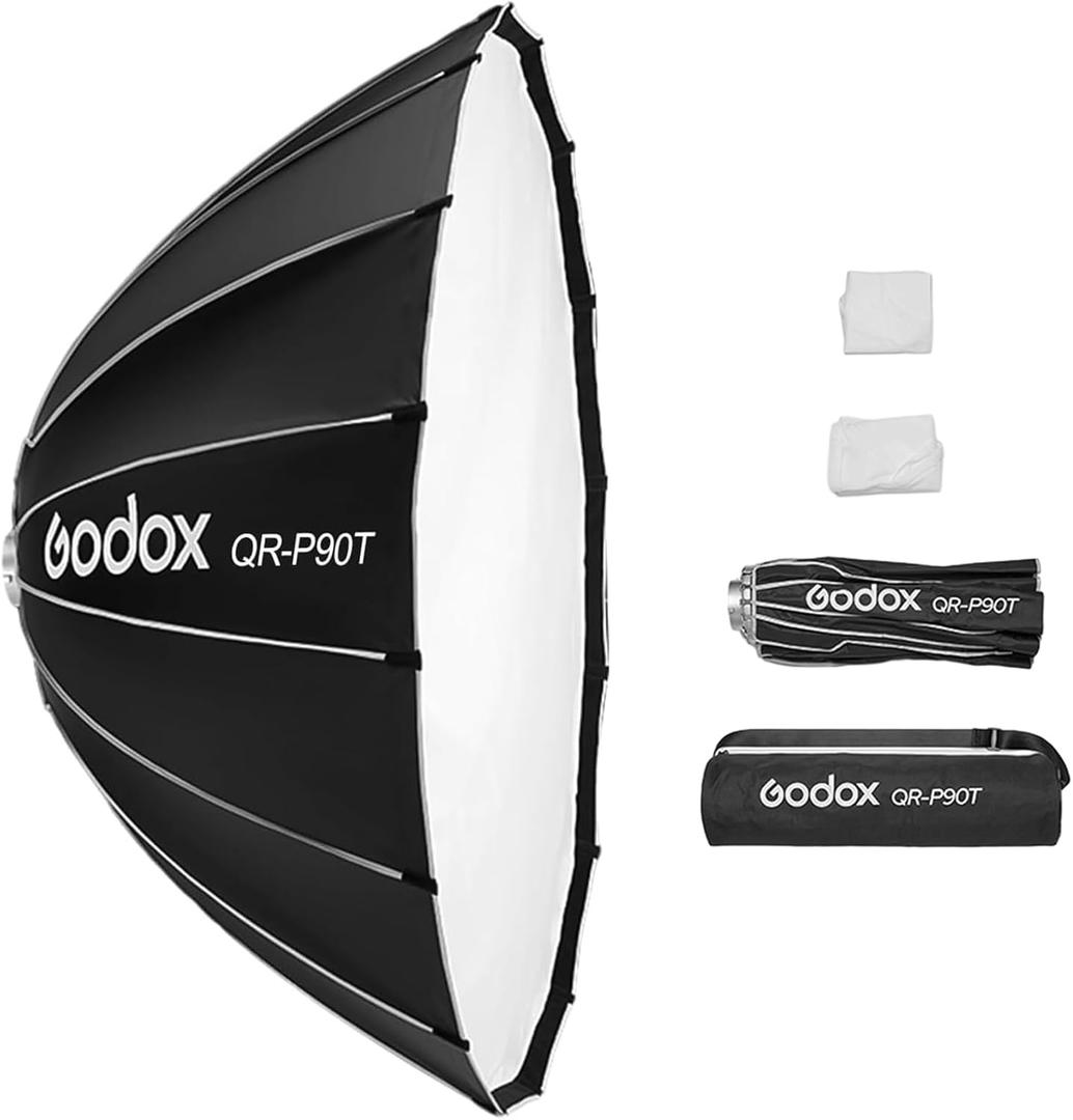 Godox QR-P90T 90cm/35.4in Quick Release Parabolic Softbox Professional Foldable Softbox with Standard Bowen Mount & Diffusers for Photography Studio Photography Portrait Live Stream