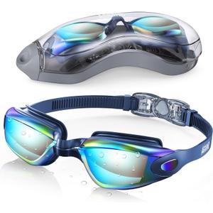 Aegend Swim Goggles, Swimming Goggles No Leaking Full Protection Adult Men Women Youth (Aqua With Blue Strap)