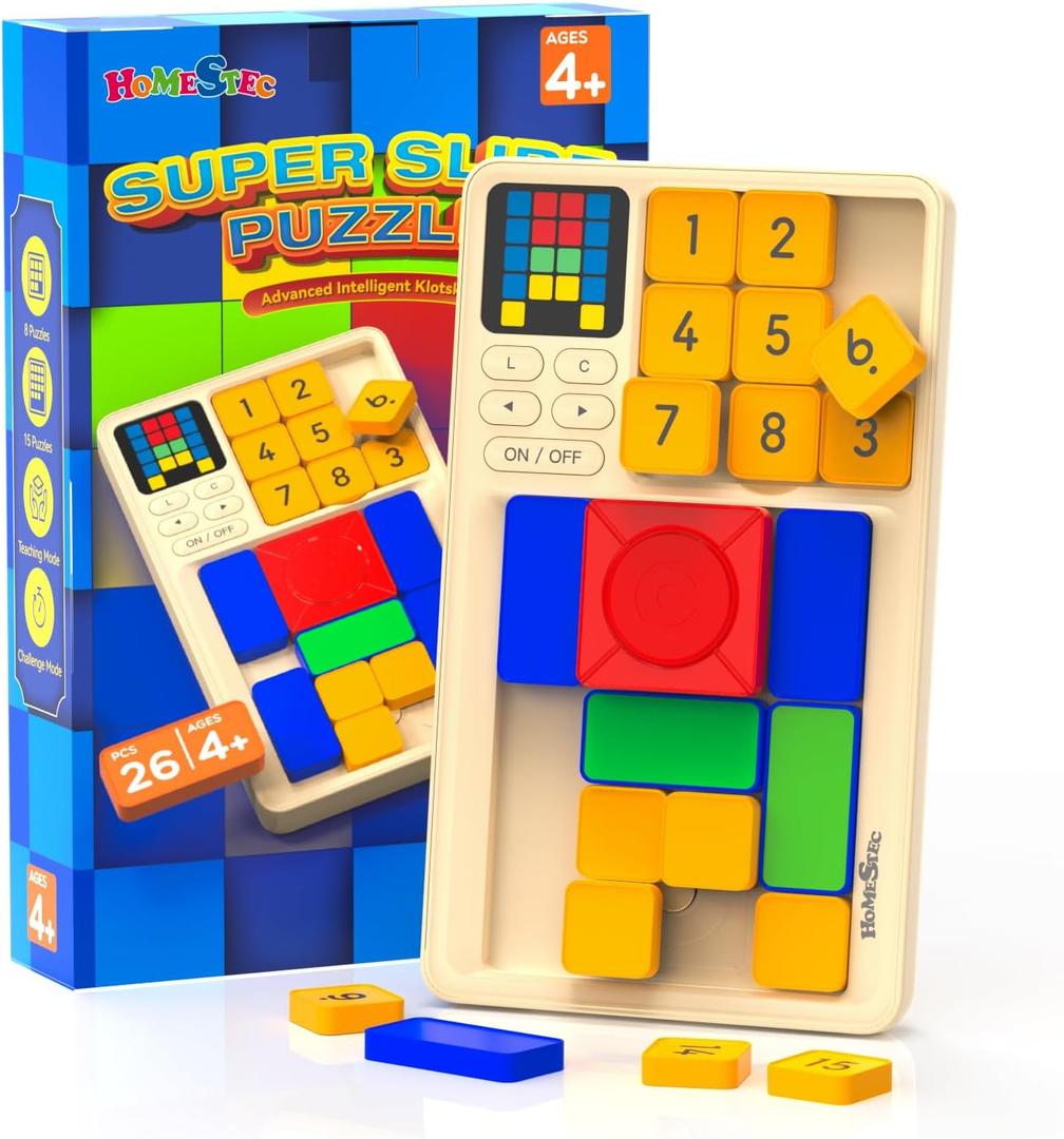 HOMESTEC Super Slide Puzzle, Hand Held Travel Games for Kids, Brain Teaser Toys Road Trip Activities for Boys Girls Adults, Birthday Easter Basket Stuffers (Classic)
