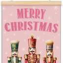 ShowDraven Pink Christmas Nutcrackers Wall Art Decorations Hanger Frame, Outdoor Indoor Merry Christmas Wall Decor for Kitchen Bedroom Bathroom Office, 12x16 Inch