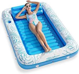 Inflatable Tanning Pool Lounger Float  Jasonwell 4 in 1 Sun Tan Tub Sunbathing Pool Lounge Raft Floatie Toys Water Filled Tanning Bed Mat Pad for Adult Blow Up Kiddie Pool Kids Ball Pit Pool (L)