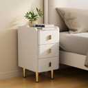 Narrow Nightstand with Drawers, Narrow Side Table Leather, Small Bedside Tables for Bedroom. (White) (11.8'')