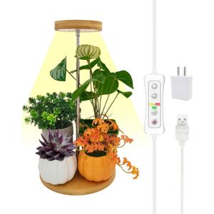 Plant Grow Light for Indoor Plant,Bamboo Mini LED Grow Light Garden,Height Adjustable,Automatic Timer with 8/12/16 Hours (Base+Light 1pack)