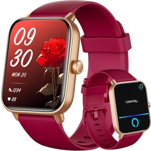 Gydom Smart Watch for Women Android & iPhone, Alexa Built-in, 1.8" Smartwatch with Heart Rate/SpO2/Sleep Monitor, IP68 Waterproof Activity Fitness Tracker, 101+ Sports Mode, Red