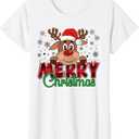 Merry Christmas Reindeer Men Women Family Matching Reindeer T-Shirt, Medium, White, Pack of 3
