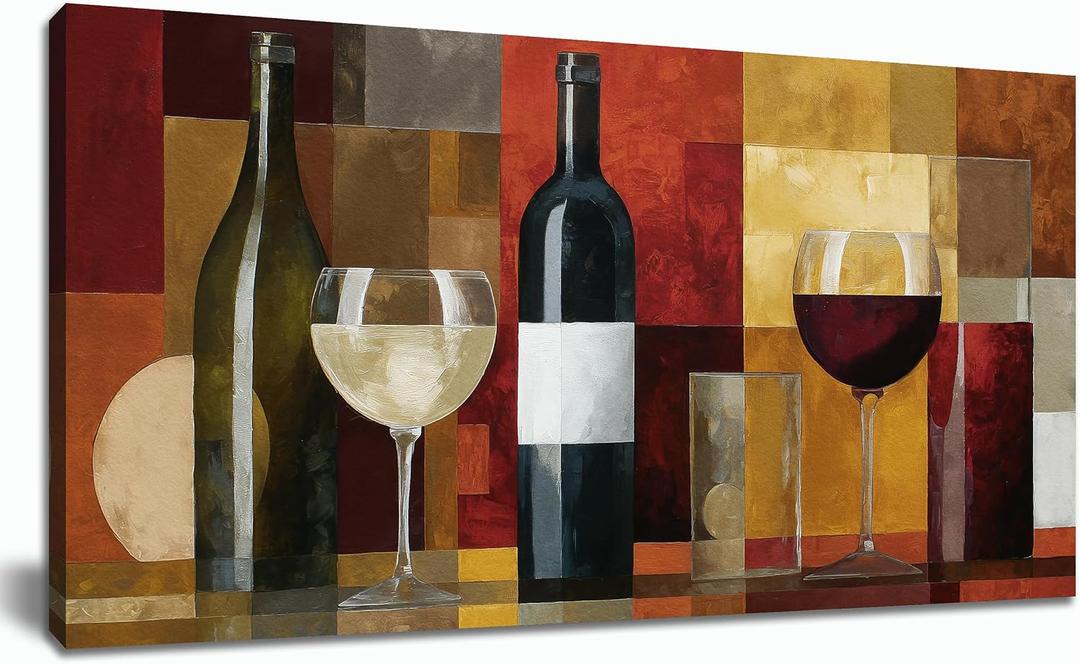 Tarfupth Large Wine Glass Canvas Wall Art for Living Room Geometric Wall Art Abstract Artwork Modern Canvas Prints for Bedroom Kitchen Home Office Decor Room Aesthetic 20x40 Inch