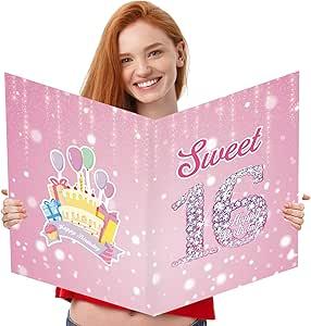 Idealmuzik Jumbo 16th Birthday Card with Envelope,Sweet 16 Gifts for Girls,Oversized 22x14 Inch Extra Large Birthday Card,16th Birthday Decorations,Sweet Sixteen Party Decorations,Sweet 16 Decor 3 PCS