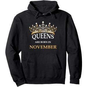 Queens Are Born In November - Cute Girls Birthday Gift Pullover Hoodie, Size S