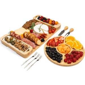 Charcuterie Board Gift Set - Bamboo Cheese Board & Serving Tray for Meat, Cheese, Crackers, Fruit - Large Wooden Charcuterie Boards for Parties - Wedding Gift, Housewarming, Gifts for Women & Couples