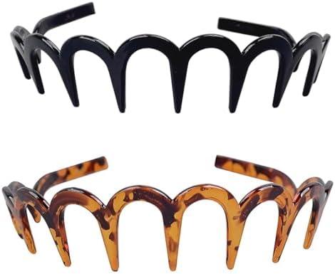 Mobacfy U Shape Fashion Tooth Hair Comb Headband (1Pc Black+1Pc Amber, One Size)