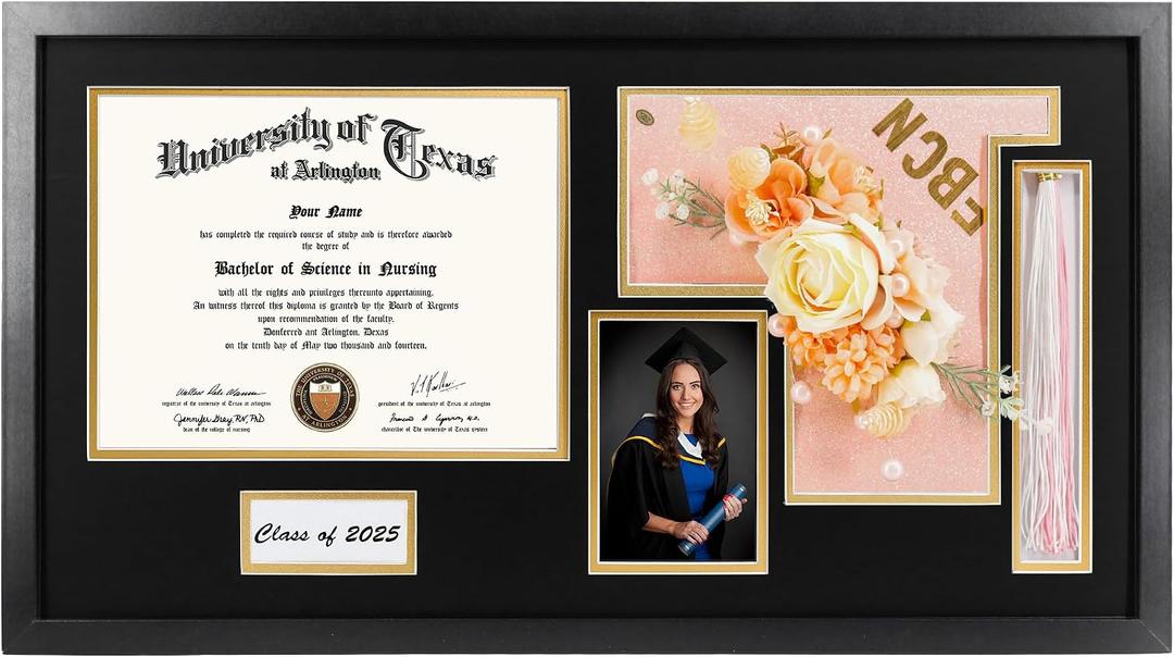 GraduationMall Class of 2026 Graduation Shadow Box Frame for 8.5x11 Diploma & 4x6 Photo with Graduation Cap & Tassel Holder Wood Display Case