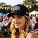 Eohak Men Women American-Flag-Baseball-Cap USA Embroidered Baseball Cap Adjustable Metal Buckle Strap for Casual Wear (Black)