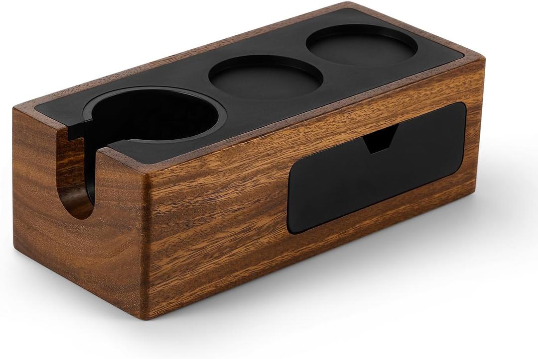 MHW-3BOMBER Espresso Tamping Station, 4 in 1 Walnut Espresso Organizer Box with Magnetic Drawer for Storage 51-58mm Espresso Tamper,Distributor,Portafilter and Espresso Accessories,CH6718