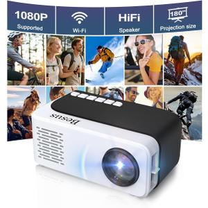 Mini Projector, HD 1080P WiFi Video Projector, Portable Outdoor Projector with Tripod, Gift for Kids, Home Theater Movie Phone Projector Compatible with USB, AV, Smartphone/Tablet/Laptop (black)