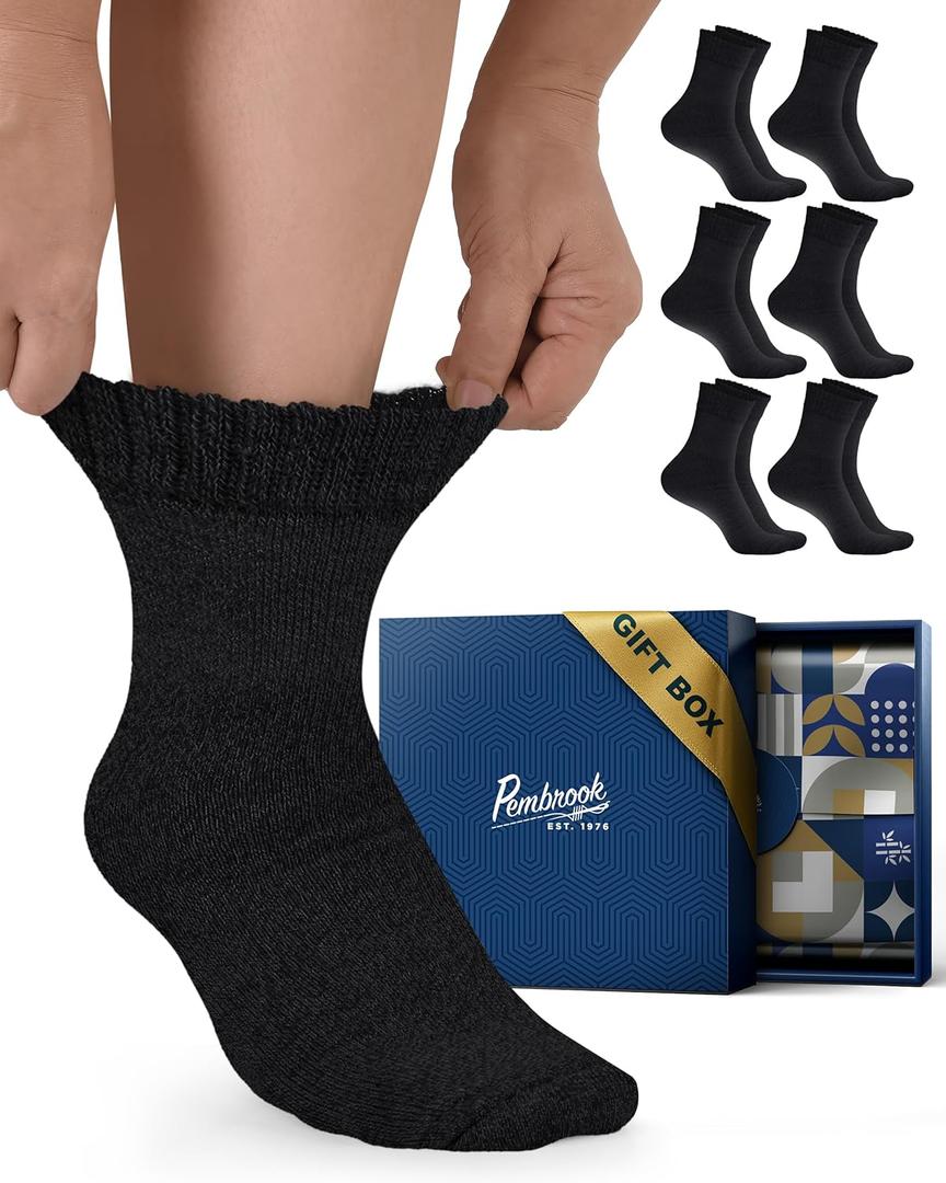 Pembrook Bamboo Viscose Diabetic Socks for Women & Men - 6 Pairs Ankle Socks for Swollen Feet | Neuropathy Socks (Medium, Black (Gift Box) - 6 Pairs)