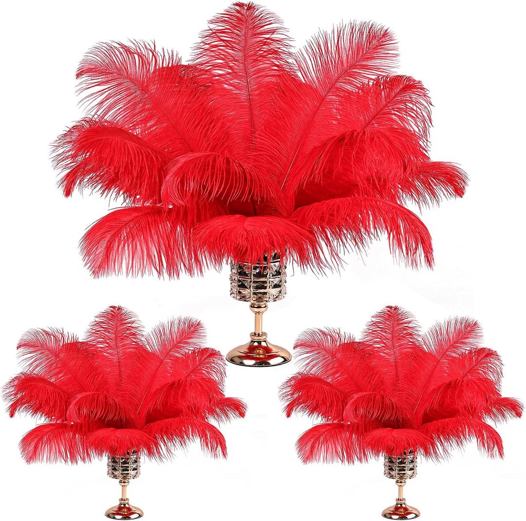 THARAHT Ostrich Feathers 90pcs Large Natural Bulk for Vase Crafts Wedding Party Centerpieces Christmas Tree Decoration Feathers,Red