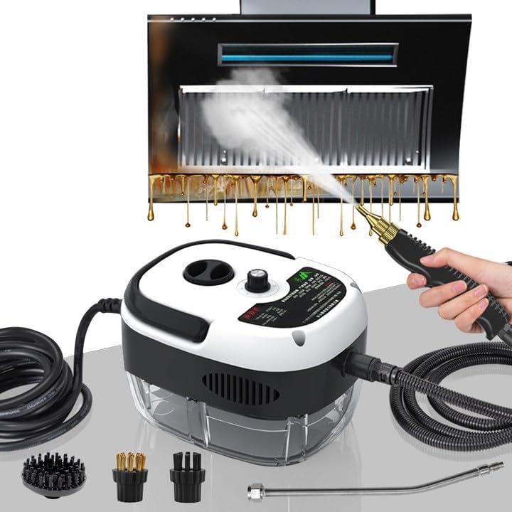 Steam Cleaner, 2500W High Handheld Steam Cleaner, 1L Portable Car Steam Cleaner, 6 High Speeds Pressure Temperature Steam Cleaning Machine with 3 Brush Heads for Kitchen Home Car CleaningWhite