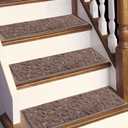 HEBE Carpet Stair Treads Non Slip 15 PCS 8" X 30" Edging Stair Runner for Wooden Steps Indoor Self Adhesive Stair Rugs Runners Reusable Staircase Step Treads Mat for Kids,Elders,Pets (Brown/Vines)