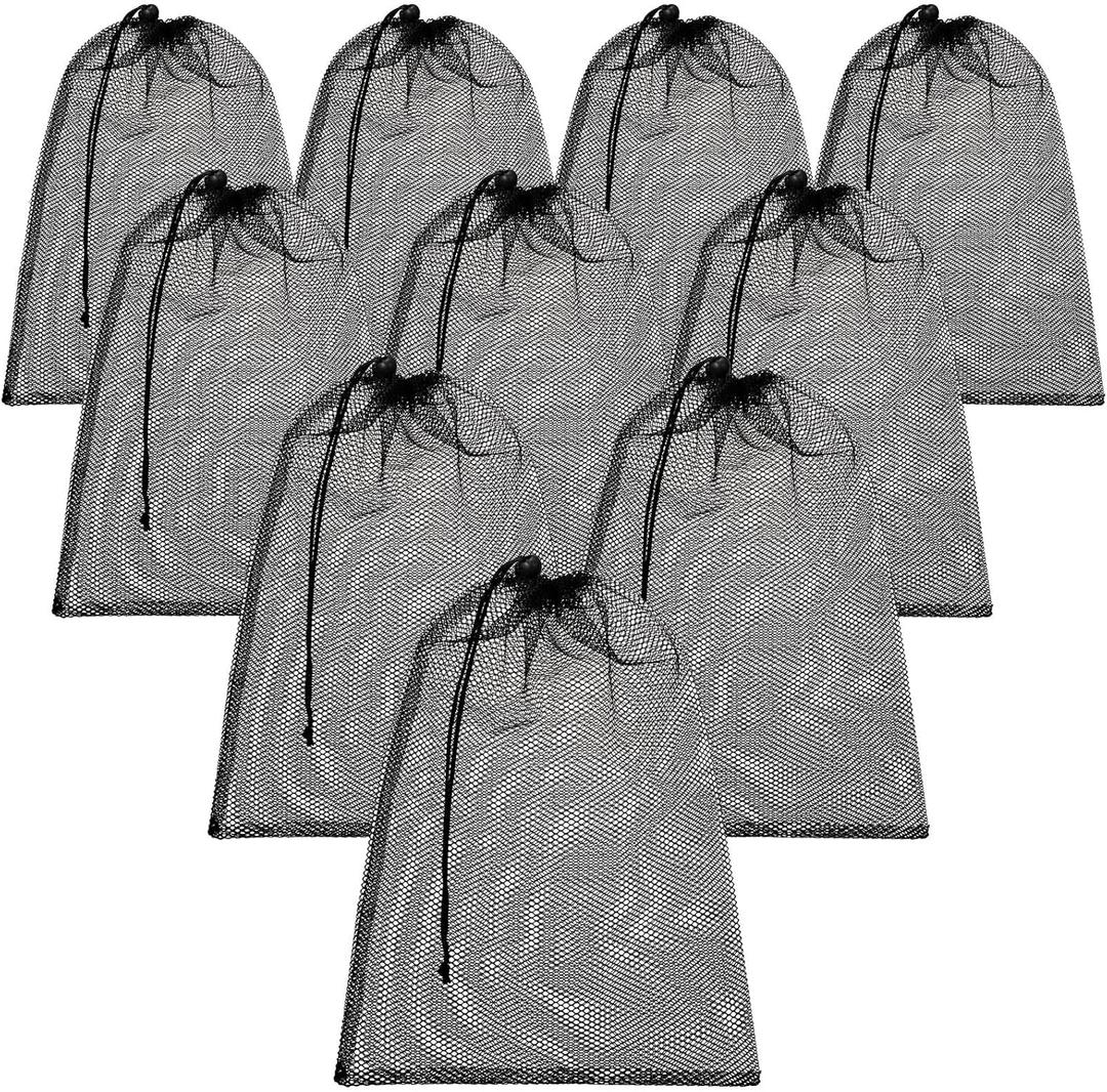TecUnite 10 Pcs Mesh Laundry Bags with Drawstring Multicolor Mesh Sack Bag Nylon Gift Dishwasher Bag with Sliding for Storage Clothes Socks Jewelry Gifts Toys Fruit (12 x 16 Inch, Black)