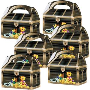 ArtCreativity Treasure Chest Treat Boxes for Kids, Pack of 12 Cardboard Box with Handles, Treasure Box Toys, Cookies, Candy Goody Bags, Halloween Pirate Accessories Birthday Party Favors Gift Bag