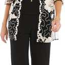 R&M Richards Women's 3-Piece Sequin Soutache Cardigan Pantsuit Set W/Necklace - Includes Tank Top & Wide Leg Pull-On Pants, 12, Champagne/Black