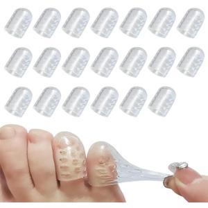XLRZKJ Silicone Toe Protectors 20Pcs, Gel Anti-Friction Toe Protector Breathable Toe Caps Guards for Men Women, Soft Clear Little Toe Covers Silicone Toe Sleeves for Corns, Blisters and Pain Relief (0.08inch*0.8 Inch *0.4 Inch, Transparent)