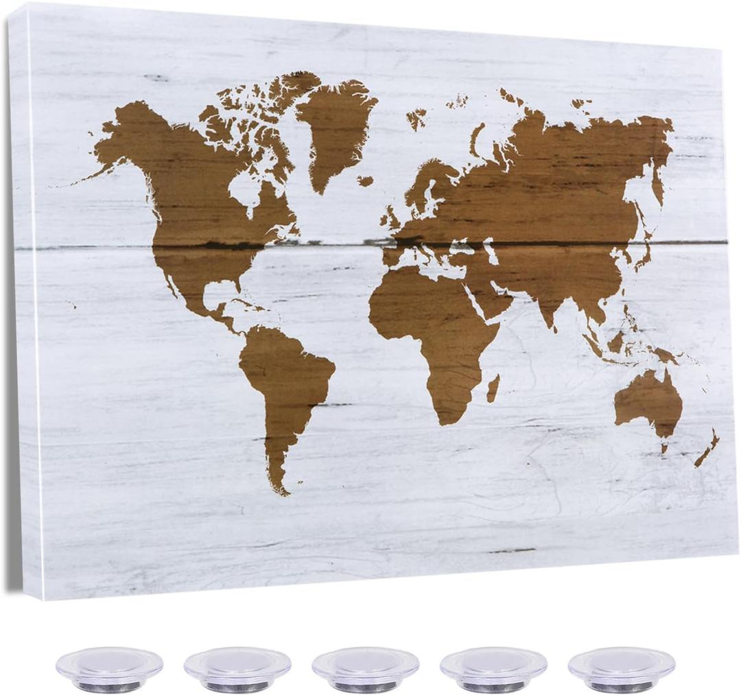 Dry Erase BoardDecorative Print Magnetic Surface White Board for Wall with Design, 16 x 12 inches Frameless Dry Erase Board for Wall, World Map, Magnets IncludedW-MAP,4030,1p (15.8 x 11.8")