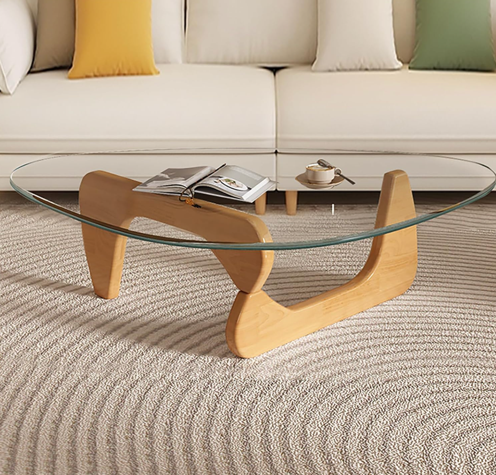 Modern Glass Coffee Table, Mid Century Small Coffee Table, Coffee Table for Living Room,Suitable for Bedroom Living Room Reception Office Tables (Wood/Transparent, Small)