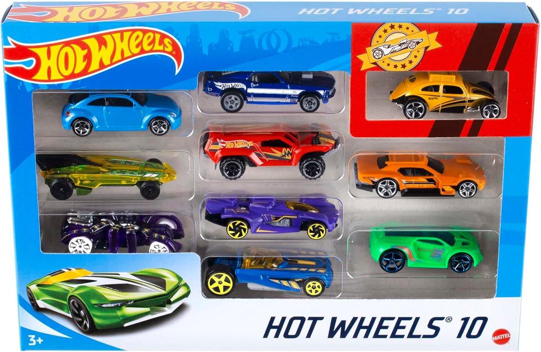 Hot Wheels Set of 10 1:64 Scale Toy Trucks and Cars for Kids and Collectors