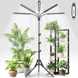 FOXGARDEN Grow Lights for Indoor Plants 5-Head Full Spectrum with Tripod Stand, Timer, Dimmable Flexible Goosenecks for Indoor Potted Plants