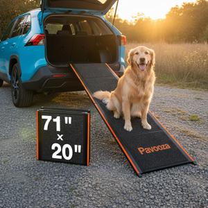 71"×20" Extra Wide Dog Ramp for Car, SUV & Truck – Folding Aluminum Pet Ramps for Large Dogs up to 250 lbs, Non-Slip Surface & Glow Edges, Foldable Portable Ramp for Side Door or Porch Steps
