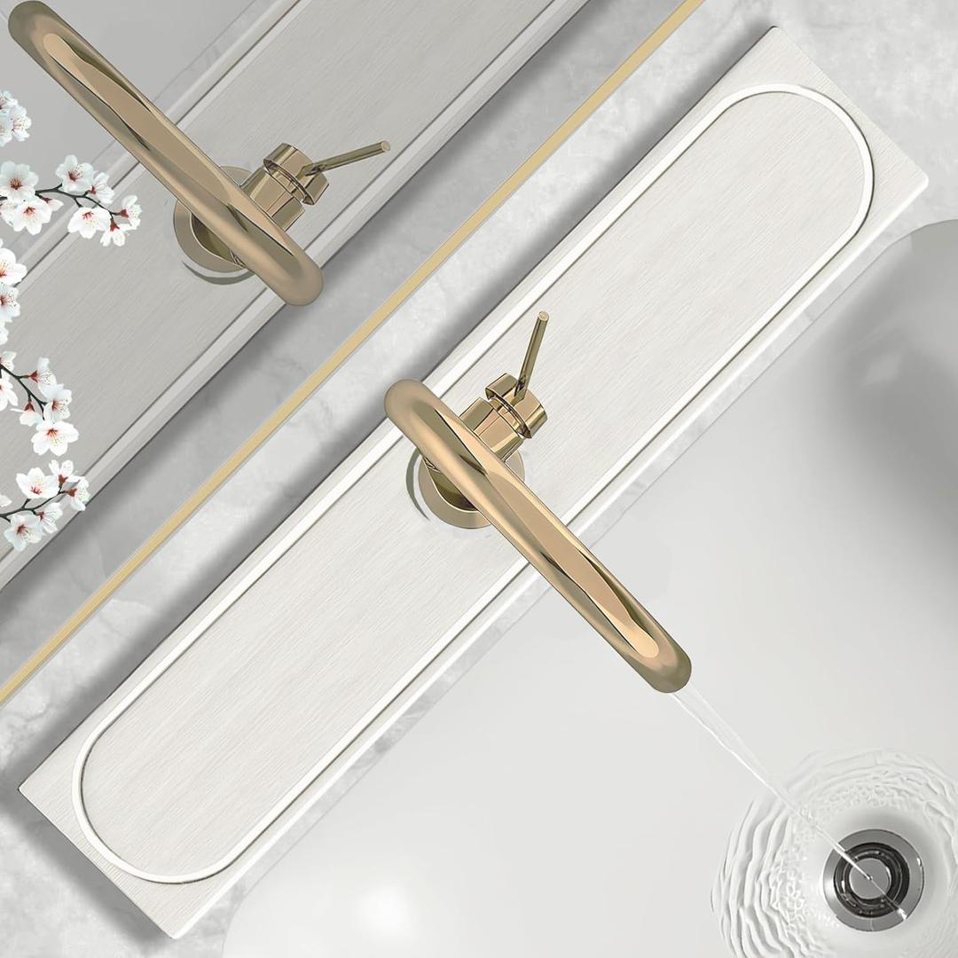 Faucet Mat for Kitchen Sink with Raised Feet, Fast Drying Diatomite Stone Sink Tray, Water Absorbent Faucet & Sink Splash Guard, Prevents Moisture Buildup, Durable Protector for Bathroom Counter (23.7" x 4", White Gray Style 2)