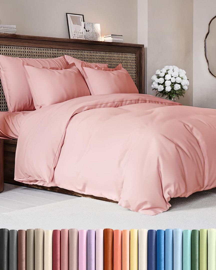 Duvet Cover Queen Size - Extra Soft Queen Size Duvet Cover - Lightweight & Breathable - Easy Care & Fade Free with Zipper Closures & Ties - 90" x 90" Inches - (Baby Pink) Comforter Not Included