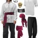 Verceco Mens Pirate Costume Outfit Renaissance Costume Men Medieval Outfit With Pirate Pants Shirts Sash Accessories (white, Medium)
