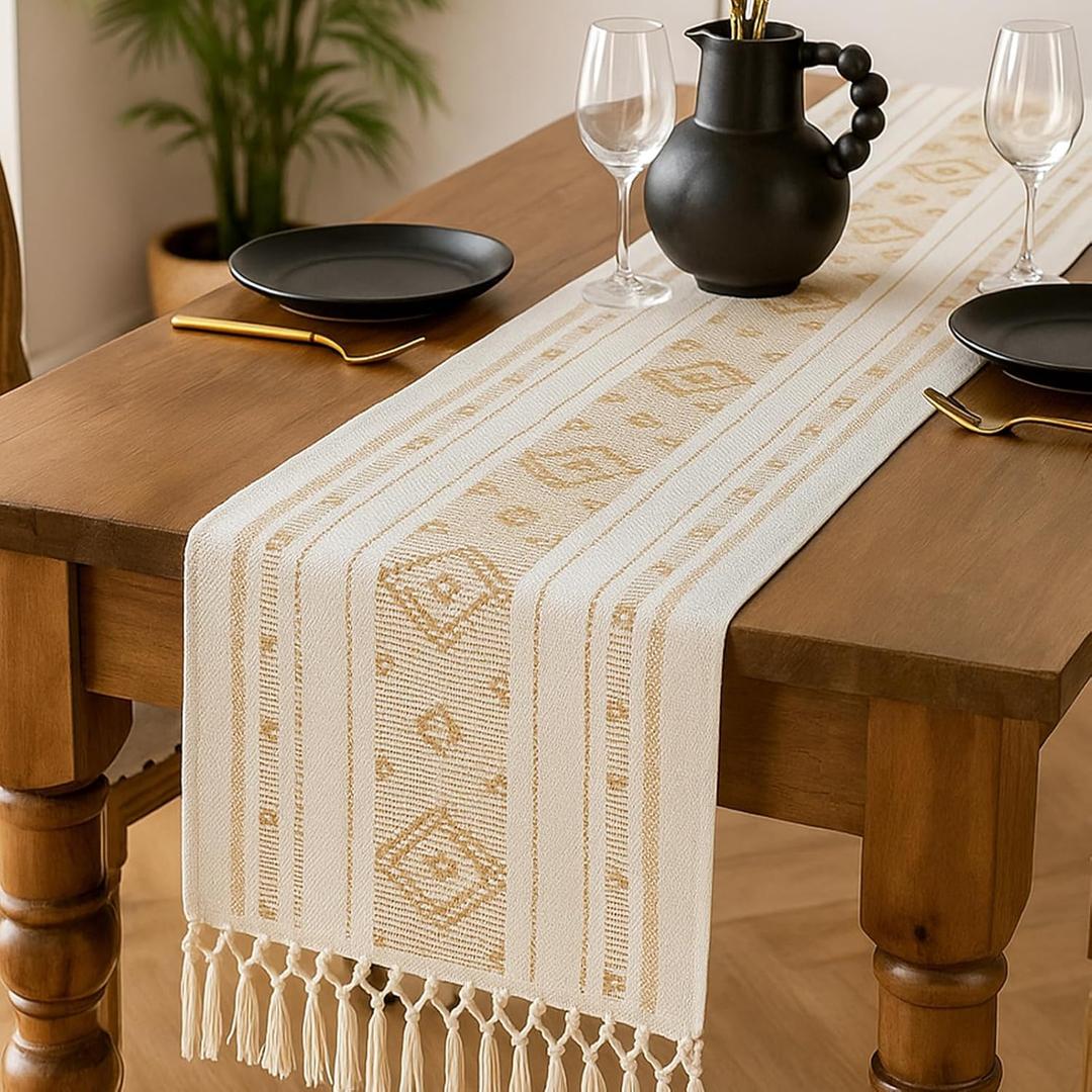 Table Runner 14 x 90 Inches Long Boho Rustic Decor with Tassels Modern Farmhouse Table Runner for Holiday Party Weddings