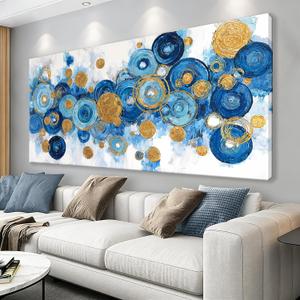 I@U Circle Gold Blue Abstract Wall Art Decor Modern Maximalism Gold Blue Wall Art Living Room Pictures For Bedroom Wall Decor Kitchen Dining Room Office Canvas Print Artwork For Walls 24x48 Inch