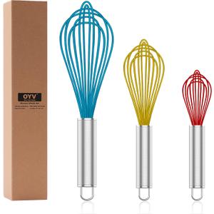 Whisk,Sturdy Stainless Steel Wires Coated in Professional Silicone,3 Pack Whisks for Cooking,Mini Whisk,Colored Balloon Egg Beater for Blending,Whisking,Beating,Stirring,Cooking,Baking (Multi) (Premium(Mixing Pack))