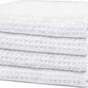 HOMEXCEL 4 Pack Premium Waffle Hand Towels, Microfiber Hand Towels for Bathroom, Ultra Soft, Highly Absorbent and Quick Dry Towel for Bathroom, Gym, Shower, Hotel, Spa and Kitchen, 15 x 25 Inch (White)