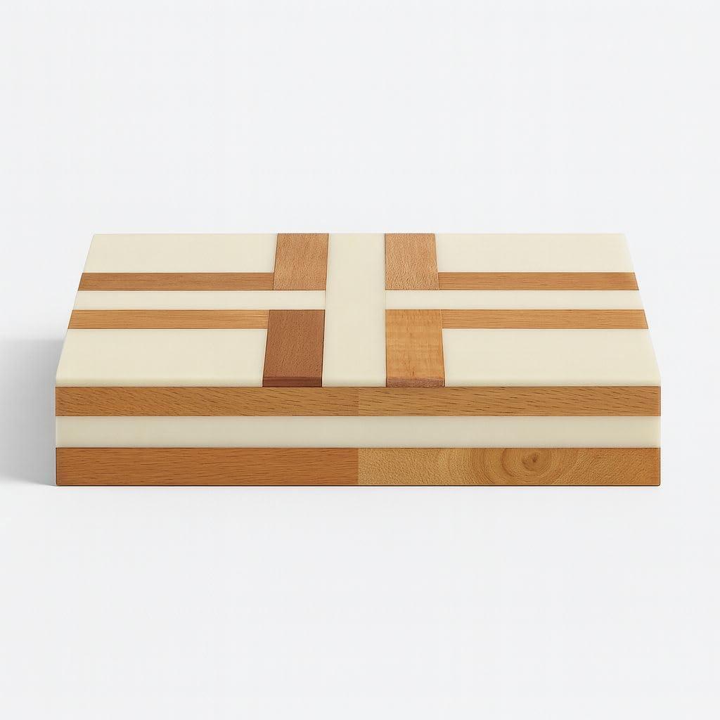 Decorative Storage Box, Handmade Chevron Pattern, Boho Style, Multipurpose Gift Box (white and mango, 12X4X2.5 Inch)