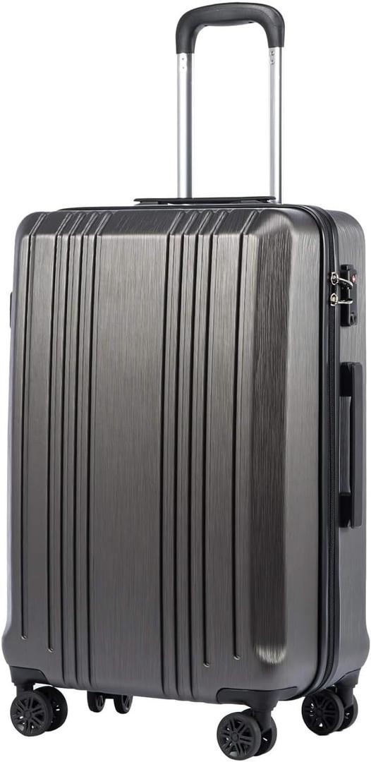 Coolife Luggage PC+ABS Hardshell Suitcase with TSA Lock, Spinner Checked Lightweight (grey, M(24IN))