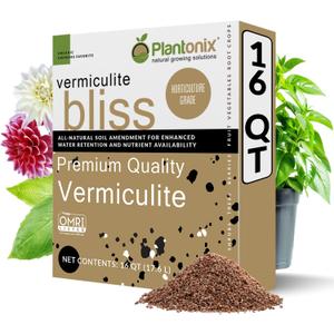 Vermiculite Bliss (16 Qts) - Organic Vermiculite for Gardening - 100% Natural Soil Amendment - Bulk Vermiculite for Plants, Potting Soil, & Seed Starting - Mixes with Garden Soil & Perlite for Plants