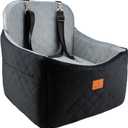 Dog Car Seats for Small/Medium Dogs, FurFrolic Memory Foam Dog Booster Seat for Small Dogs up to 35 lbs, Travel Pet Car Seat with Washable Detachable Cover, Storage Pockets, 2 Safety Belts, Black Gray