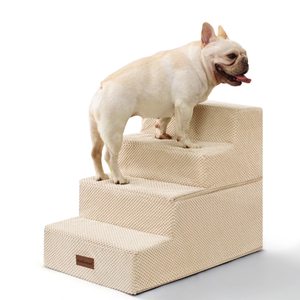 Aodisman Dog Stairs for High Bed 22.6" H,5Step Dog Steps for Small Dogs and Cats,Indoor NonSlip Balanced Pet Stairs are Suitable for Puppy,Older Cat,Beige